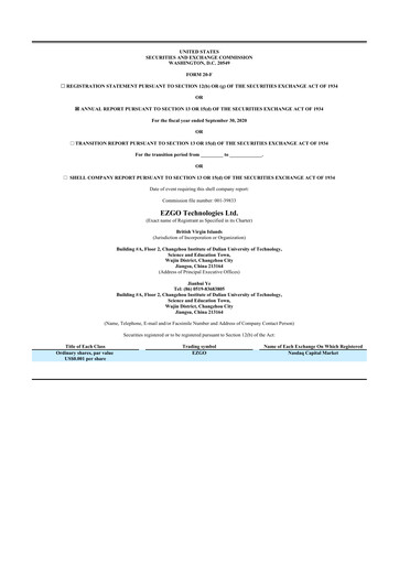 Thumbnail EZGO Technologies 20-F Annual Report 2020