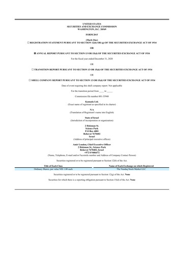 Miniature Kamada
 20-F Rapport annuel 2020