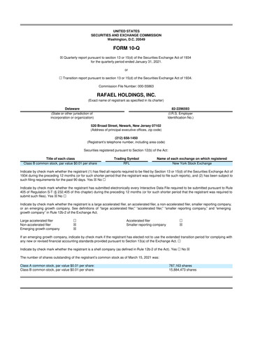Vorschaubild Rafael Holdings 10-Q Quartalsbericht  