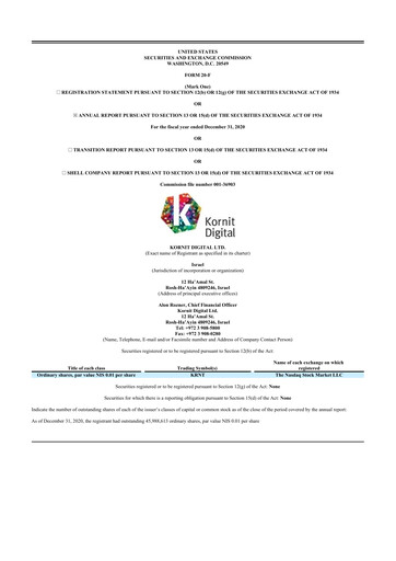 Thumbnail Kornit Digital 20-F Annual Report 2020