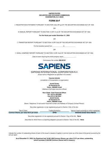 Vorschaubild Sapiens International Corporation 20-F Jahresbericht 2020