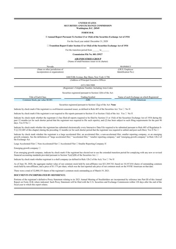 Thumbnail Air Industries Group 10-K Annual Report 2020