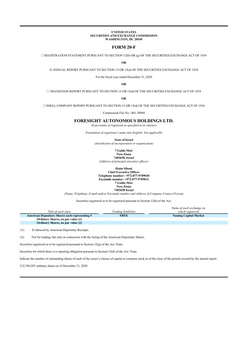 Thumbnail Foresight Autonomous Holdings 20-F Annual Report 2020