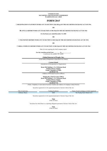 Thumbnail Sunrise New Energy 20-F Annual Report 2020