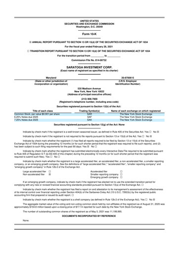 Thumbnail Saratoga Investment 10-K Annual Report 