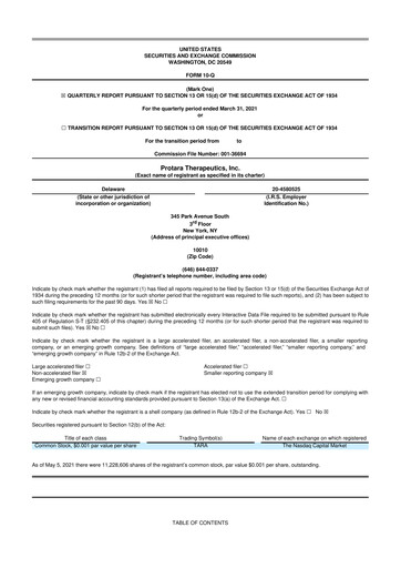 Thumbnail Protara Therapeutics 10-Q Quarterly Report FY 