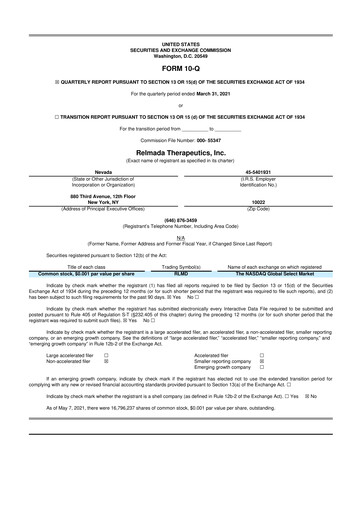 Miniature Relmada Therapeutics 10-Q Rapport trimestriel 2021 