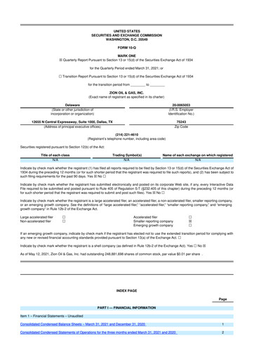 Miniature Zion Oil & Gas 10-Q Rapport trimestriel 2021 