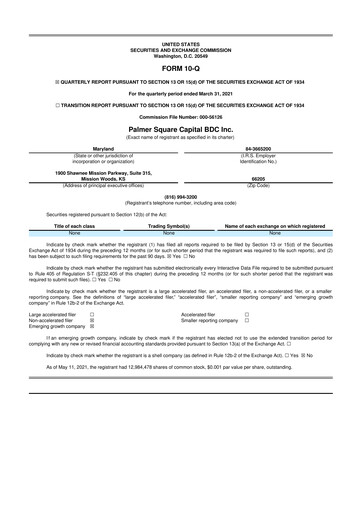 Thumbnail Palmer Square Capital BDC 10-Q Quarterly Report FY 