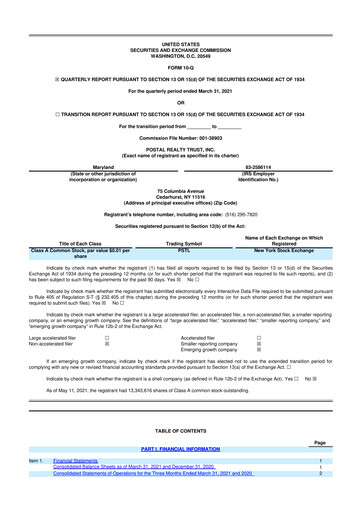 Thumbnail Postal Realty Trust 10-Q Quarterly Report FY 