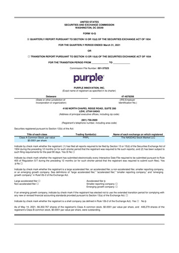 Thumbnail Purple Innovation
 10-Q Quarterly Report FY 