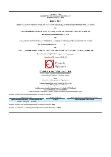 Thumbnail Formula Systems
 20-F Annual Report 2020