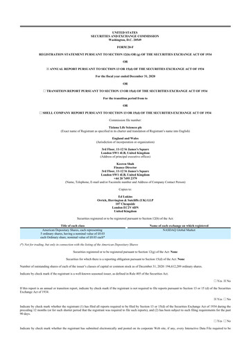 Vorschaubild Tiziana Life Sciences 20-F Jahresbericht 2020