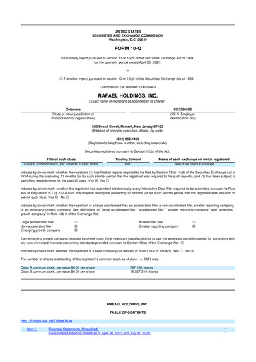 Vorschaubild Rafael Holdings 10-Q Quartalsbericht  