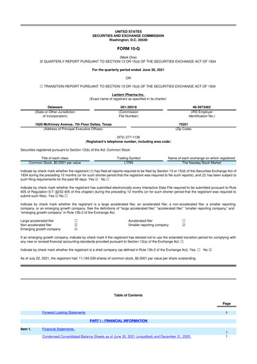 Miniature Lantern Pharma 10-Q Rapport trimestriel 2021 