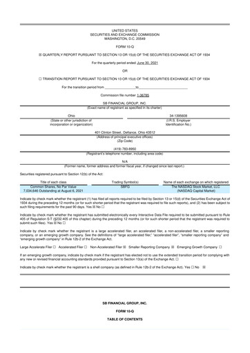 Thumbnail SB Financial Group 10-Q Quarterly Report FY2021 