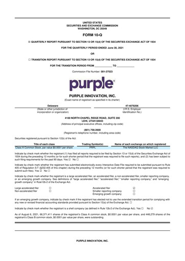 Thumbnail Purple Innovation
 10-Q Quarterly Report FY 