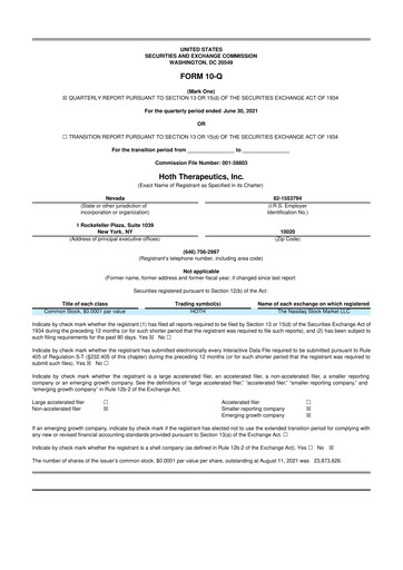 Thumbnail Hoth Therapeutics 10-Q Quarterly Report FY2021 