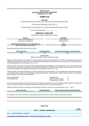 Miniature Zion Oil & Gas 10-Q Rapport trimestriel 2021 