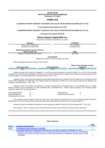 Thumbnail Palmer Square Capital BDC 10-Q Quarterly Report FY 