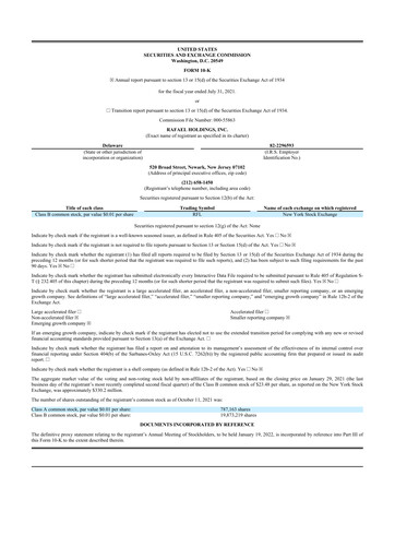 Miniature Rafael Holdings 10-K Rapport annuel 2021