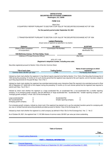 Miniature Lantern Pharma 10-Q Rapport trimestriel 2021 