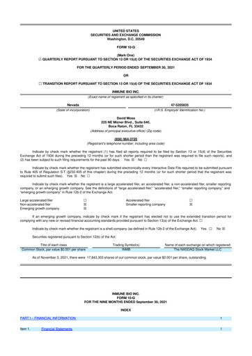 Thumbnail INmune Bio 10-Q Quarterly Report FY 