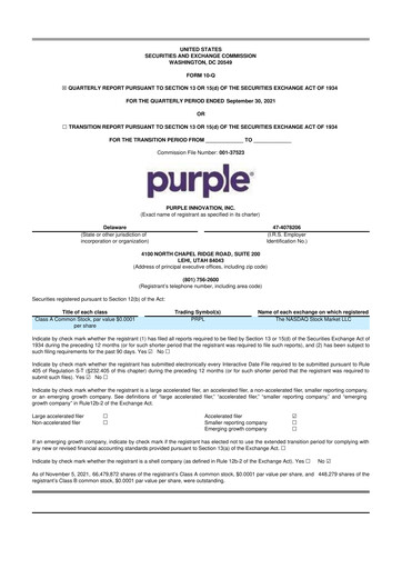 Thumbnail Purple Innovation
 10-Q Quarterly Report FY 