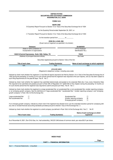 Miniature Zion Oil & Gas 10-Q Rapport trimestriel 2021 