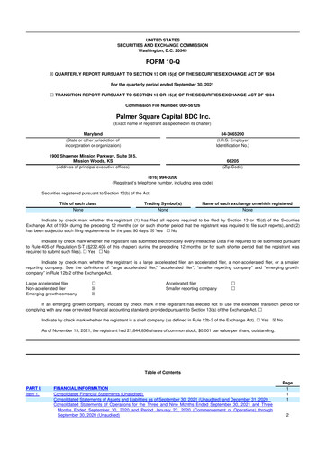 Thumbnail Palmer Square Capital BDC 10-Q Quarterly Report FY 