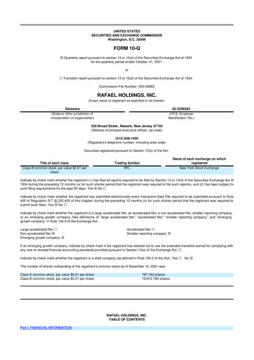 Vorschaubild Rafael Holdings 10-Q Quartalsbericht  