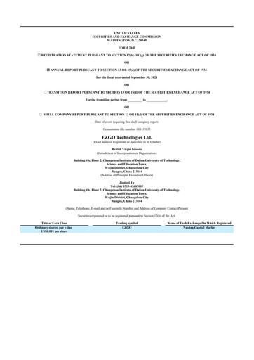 Thumbnail EZGO Technologies 20-F Annual Report 2021