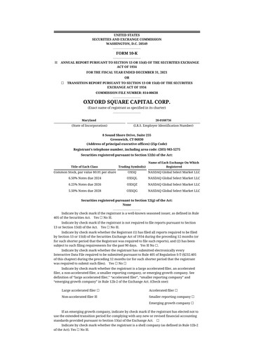 Thumbnail Oxford Square Capital
 10-K Annual Report 2021