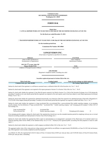 Miniature Longeveron 10-K Rapport annuel 2021