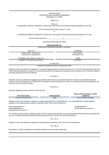 Thumbnail Enzo Biochem 10-Q Quarterly Report FY 