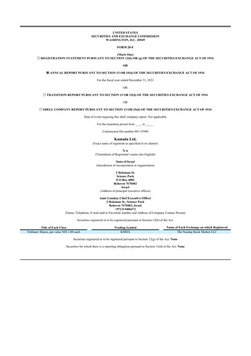 Miniature Kamada
 20-F Rapport annuel 2021