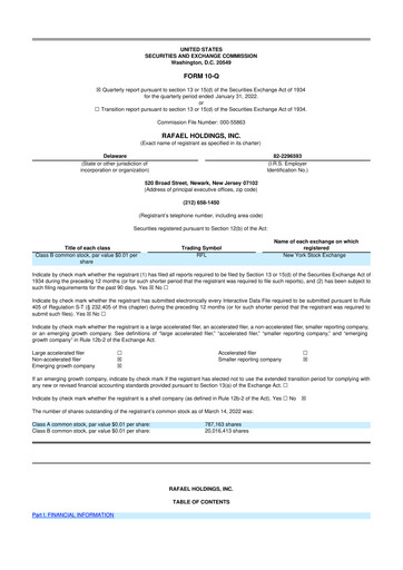 Vorschaubild Rafael Holdings 10-Q Quartalsbericht  