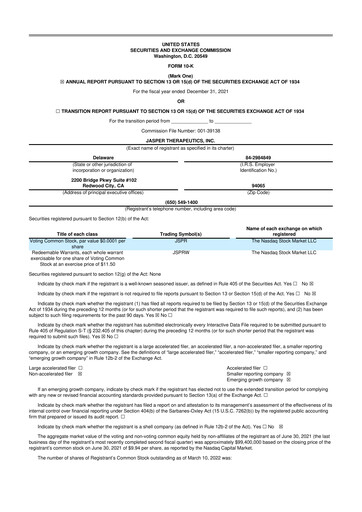 Thumbnail Jasper Therapeutics 10-K Annual Report 2021