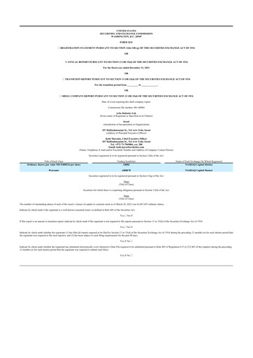 Thumbnail Arbe Robotics 20-F Annual Report 2021