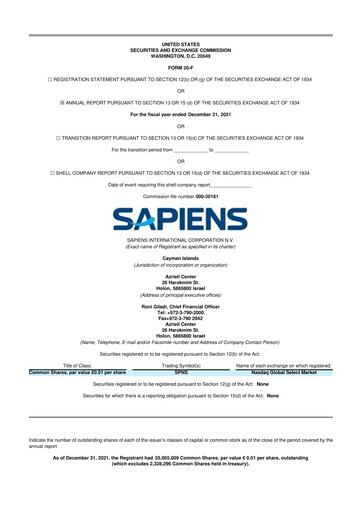 Vorschaubild Sapiens International Corporation 20-F Jahresbericht 2021
