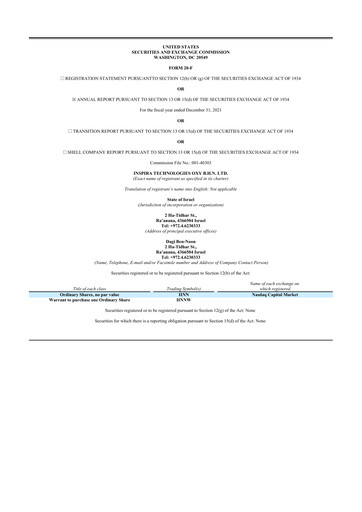 Thumbnail Inspira Technologies 20-F Annual Report 2021