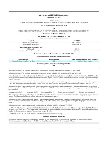 Thumbnail Chicago Atlantic Real Estate Finance 10-K Annual Report 2021