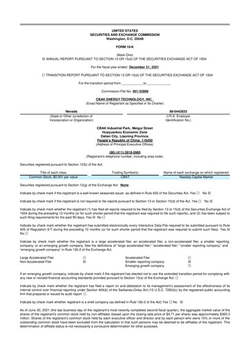 Miniature CBAK Energy Technology 10-K Rapport annuel 2021