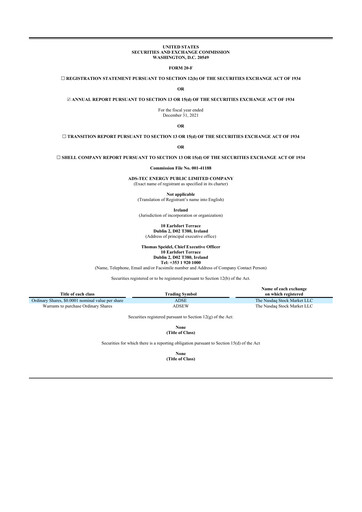 Thumbnail ADS-TEC Energy 20-F Annual Report 2021