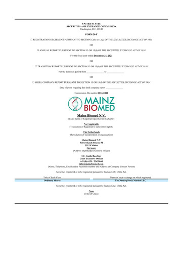 Thumbnail Mainz Biomed 20-F Annual Report 2021