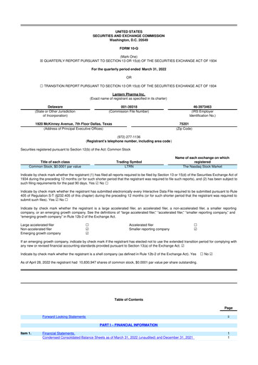 Miniature Lantern Pharma 10-Q Rapport trimestriel 2022 