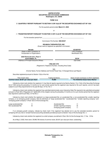 Miniature Relmada Therapeutics 10-Q Rapport trimestriel 2022 