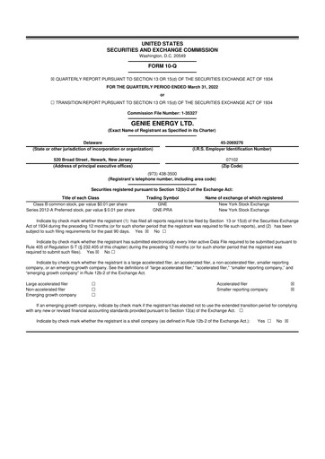 Miniature Genie Energy
 10-Q Rapport trimestriel 2022 