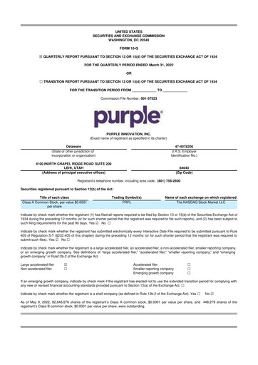 Thumbnail Purple Innovation
 10-Q Quarterly Report FY 