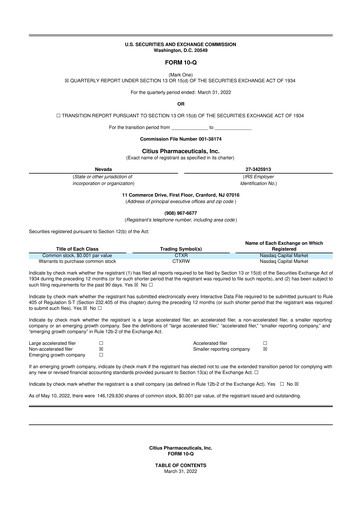 Vorschaubild Citius Pharmaceuticals
 10-Q Quartalsbericht 2022 